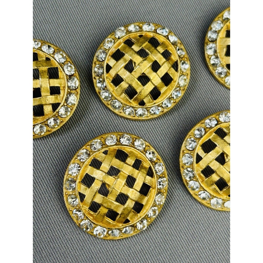 Gold Tone Metal Lattice & Rhinestone Buttons‎ Set Of 5